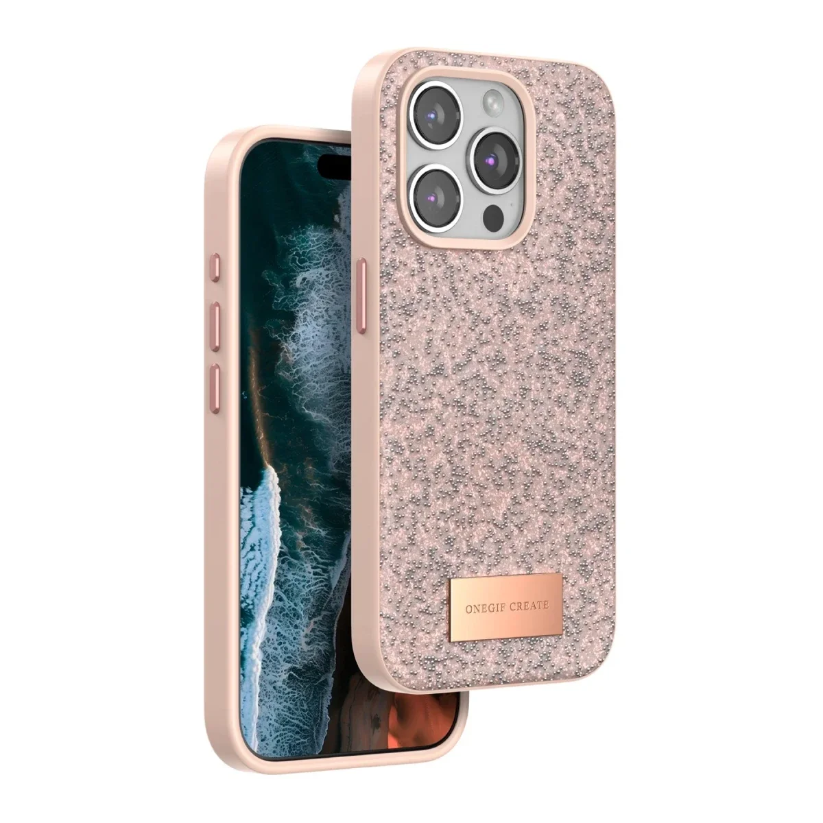 Onegif Apple iPhone 14 Pro Max Bright Simli Kapak - Pembe