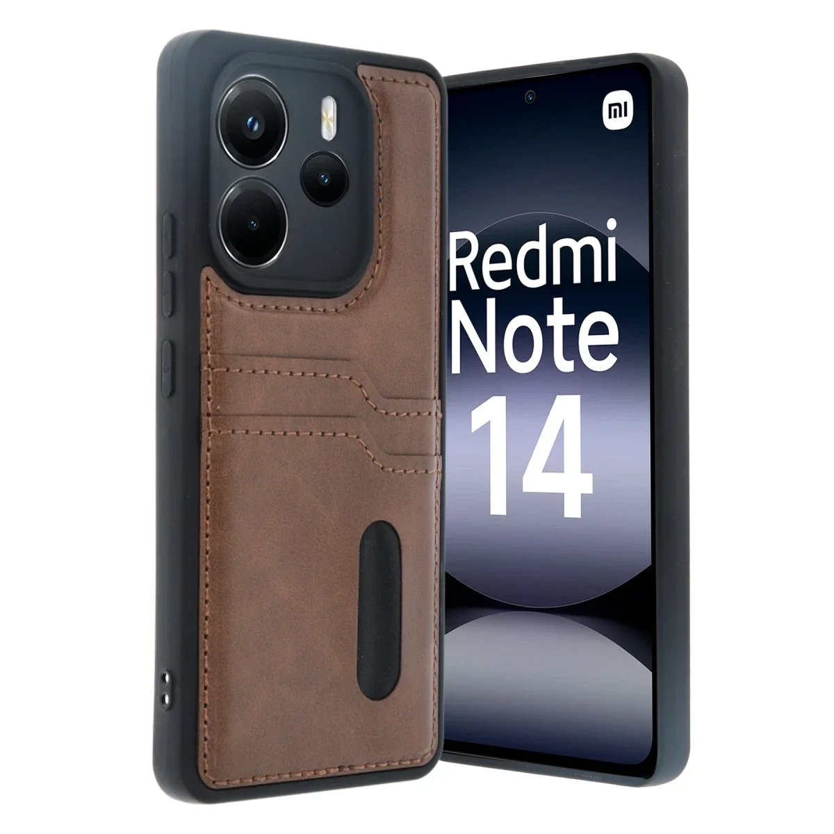 Xiaomi Redmi Note 14 4G Kılıf Sara Kartvizitli Deri Kılıf - Taba