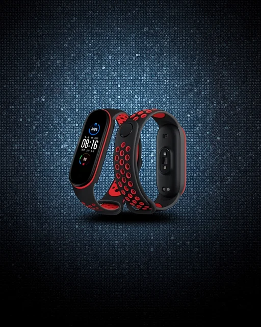 Xiaomi Mi Band 4 Spor Delikli Kordon - Siyah-kırmızı