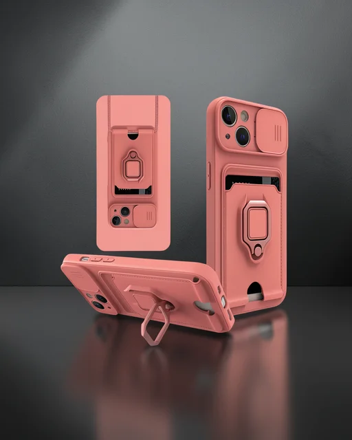 Apple İphone 14 Kılıf Zuma Kartvizitli Yüzüklü Silikon - Pembe