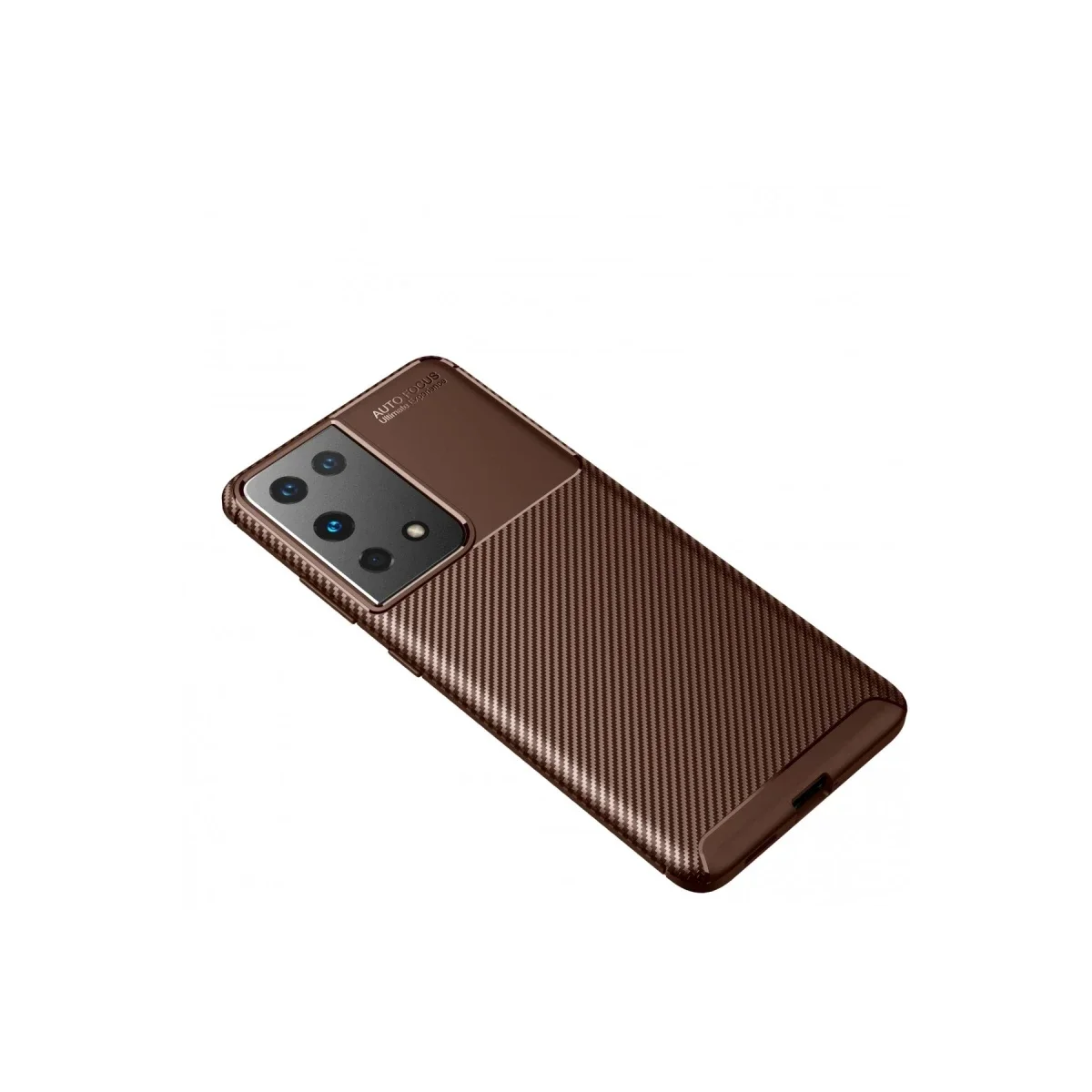 Samsung Galaxy S21 Ultra Kılıf Auto Focus Karbon Kapak - Kahverengi görsel 2