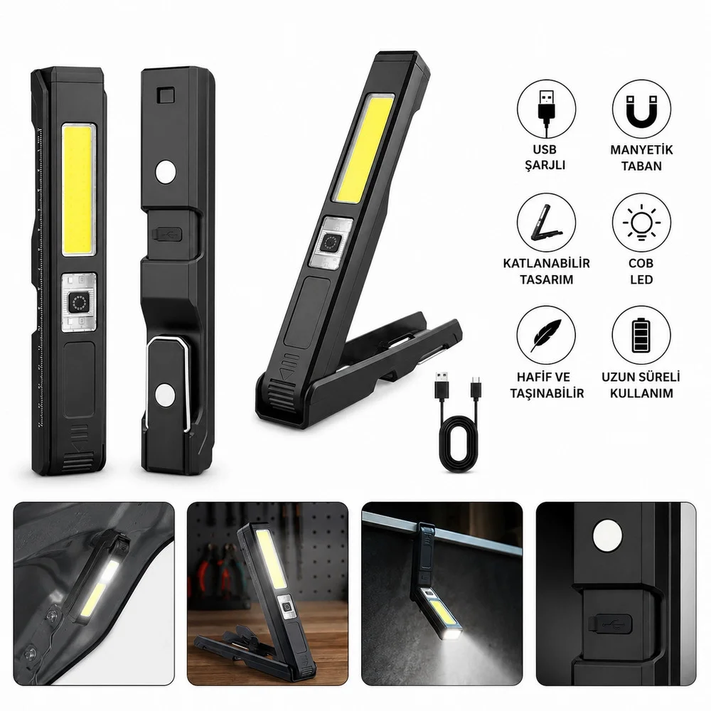 GS-2070 30W Şarjlı Mıknatıslı Katlanabilir LED Çalışma Tamirci Feneri