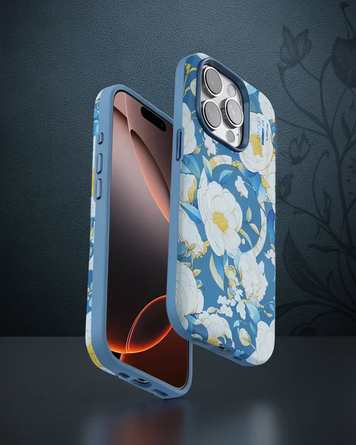 Onegif Apple İphone 15 Pro Max Flower Series Magsafe Kapak - Mavi