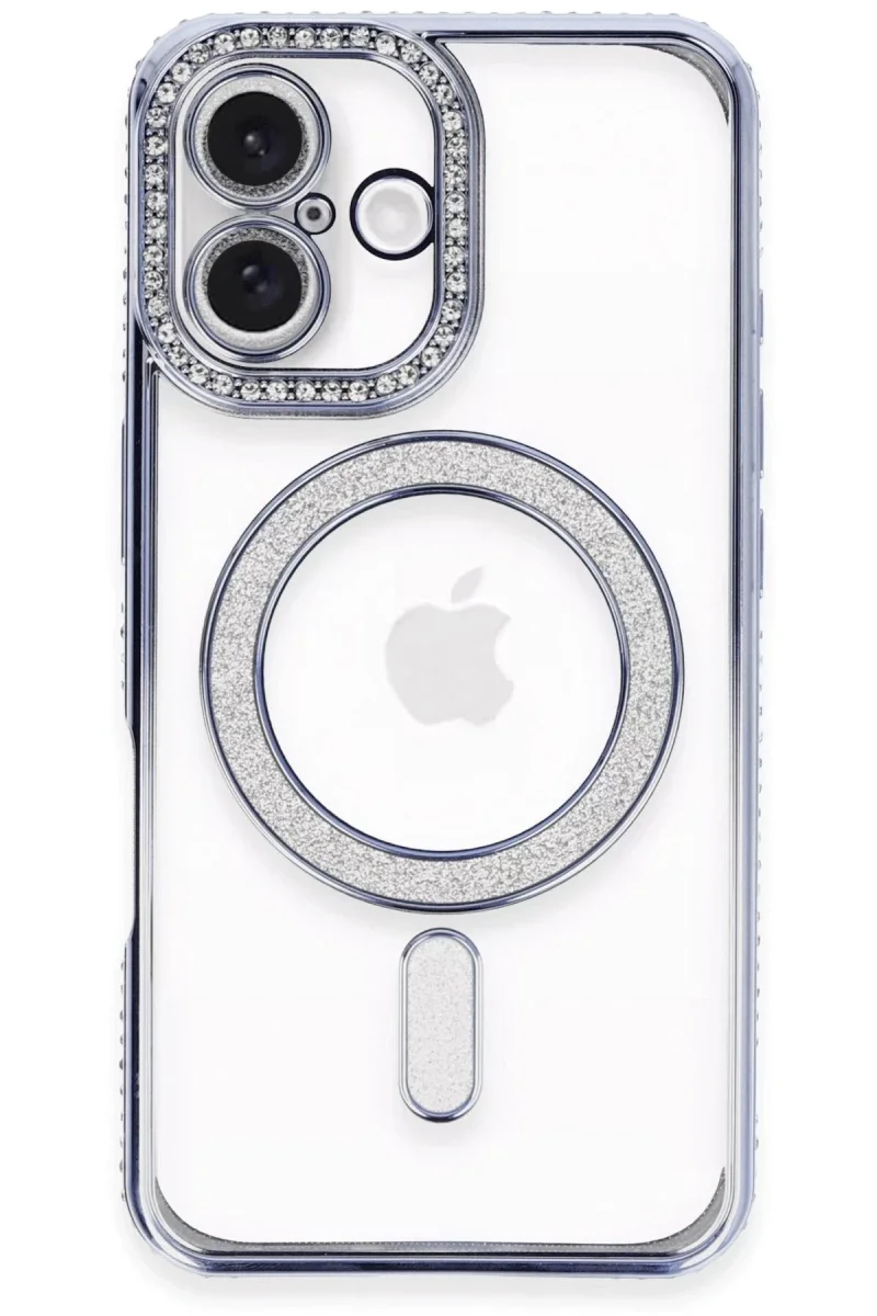 Apple iPhone 16 Plus Kılıf Joke Simli Magneticsafe Kılıf - Mavi
