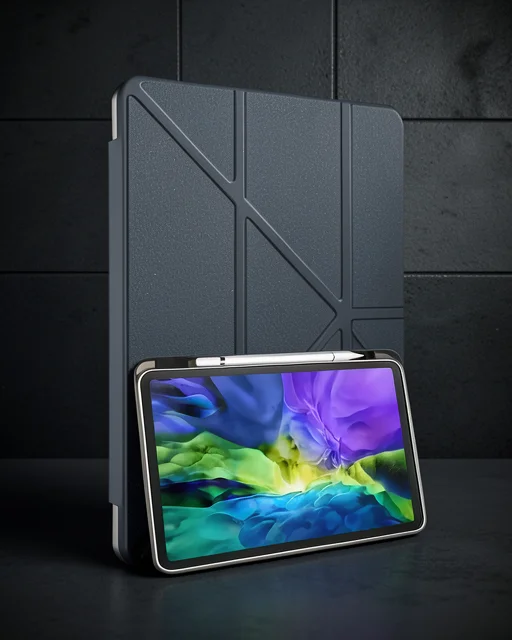 Apple İpad 2022 10.9 (10.nesil) Kılıf Kalemlikli Mars Tablet Kılıfı - Koyu Gri
