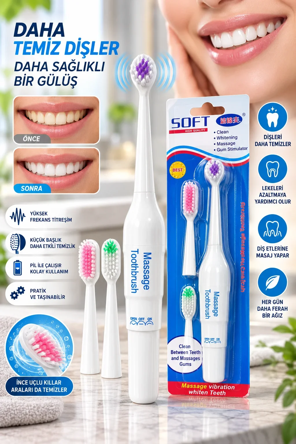 Diş Eti Masajlı Elektrikli Diş Fırçası Pratik Kullanım görsel 2
