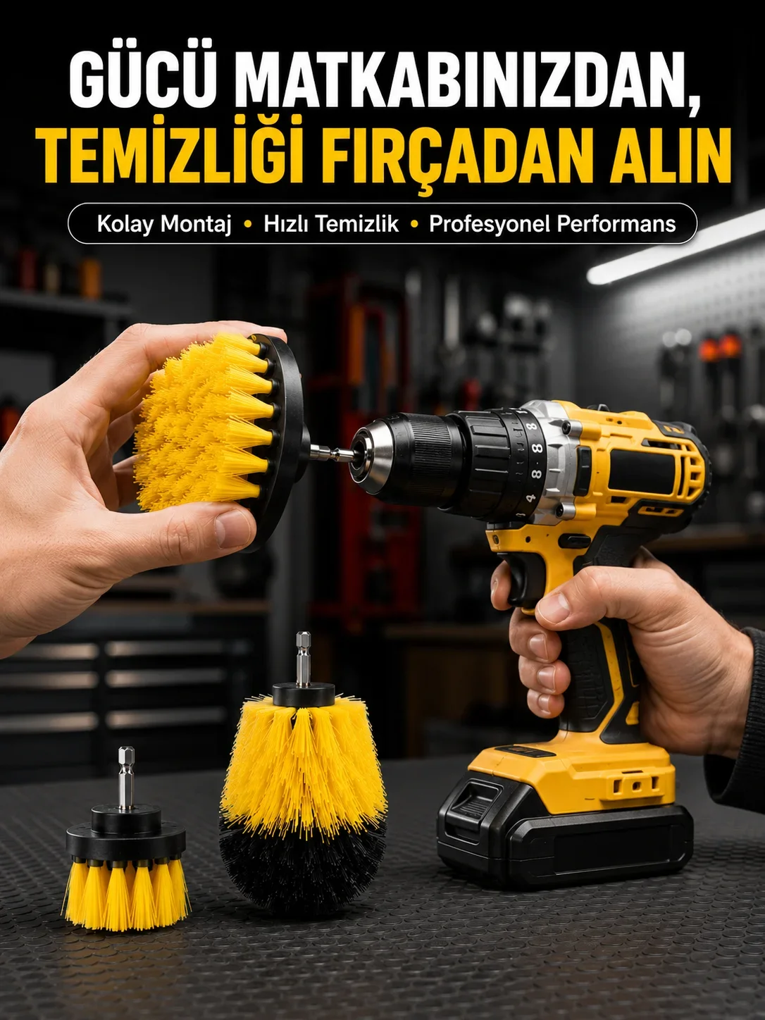 Matkap Uyumlu Tezlik Fırçası Seti 3’lü Çok Amaçlı