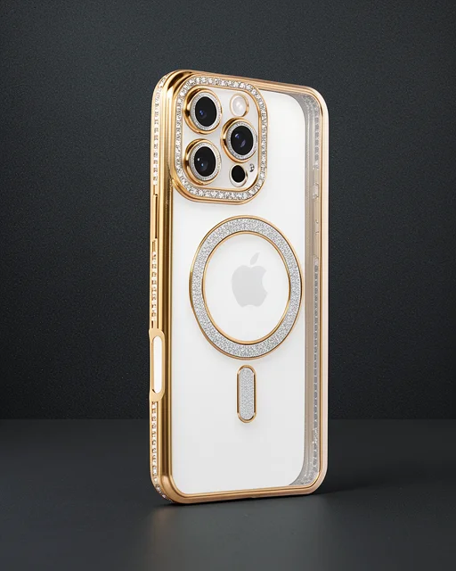 Apple İphone 16 Pro Kılıf Joke Simli Magneticsafe Kılıf - Gold