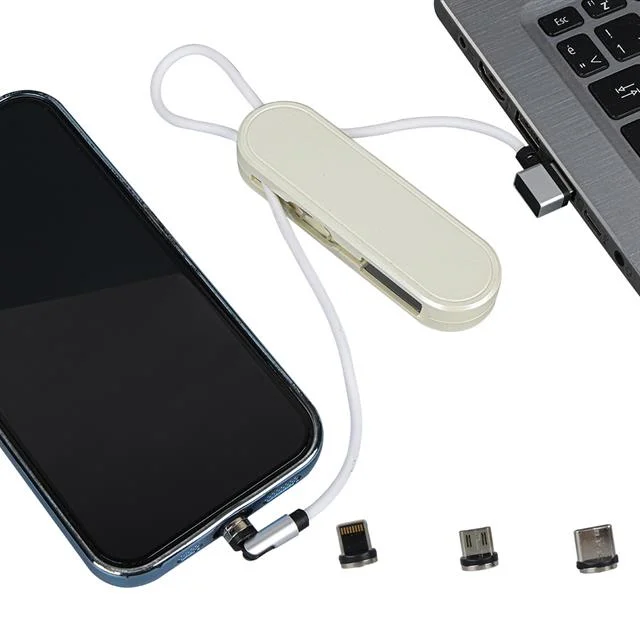 PM-25905 Beyaz 3in1 (Type C- Lightning-cro Usb) Manyetik Uç Taşınabilir Şarj Kablosu