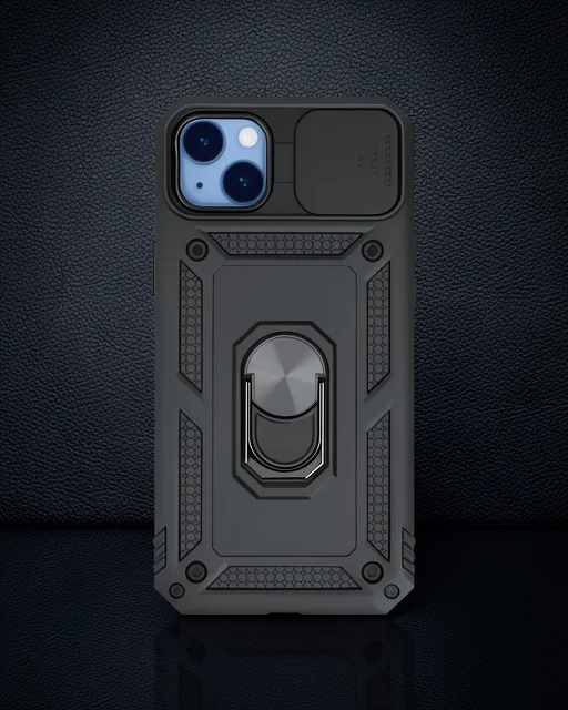 Apple İphone 14 Plus Kılıf Pars Lens Yüzüklü Silikon - Siyah