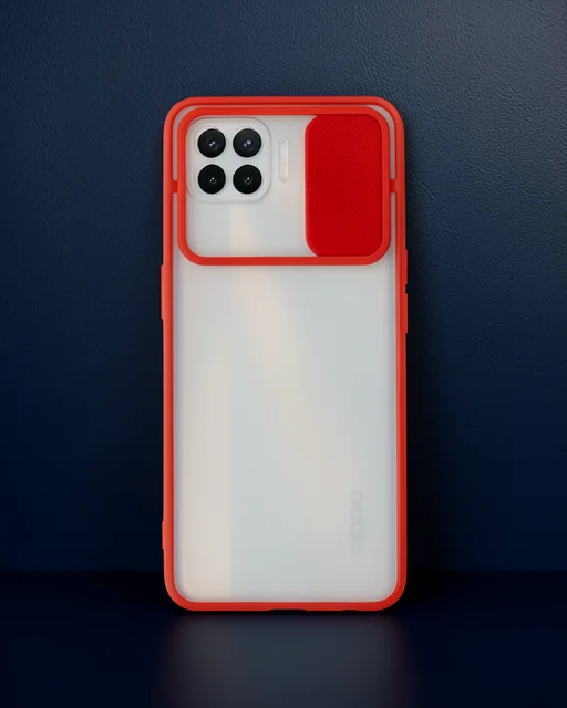 Oppo Reno 4 Lite Kılıf Palm Buzlu Kamera Sürgülü Silikon - Kırmızı