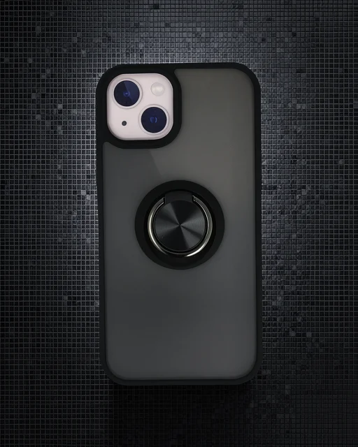 Apple İphone 13 Kılıf Montreal Yüzüklü Silikon Kapak - Siyah