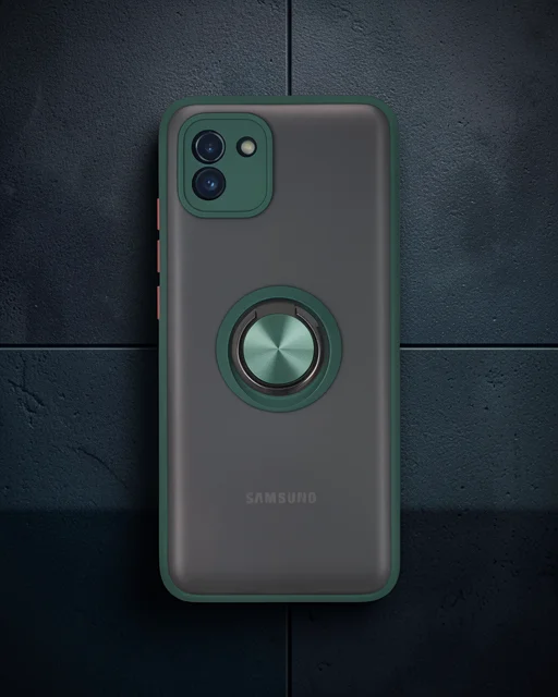 Samsung Galaxy A03 Kılıf Montreal Yüzüklü Silikon Kapak - Yeşil