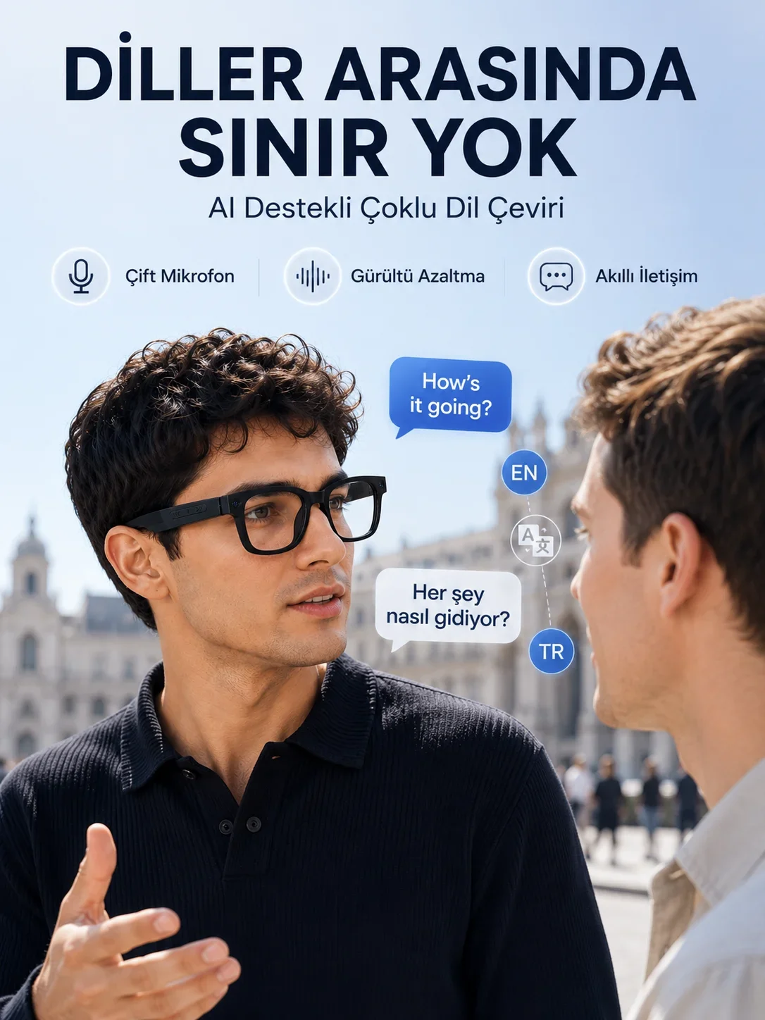 Kameralı Akıllı Gözlük 8 MP Fotoğraf Çeki 1080P Video Kayıt Yapay Zeka Çoklu Dil Çeviri Özellikli
