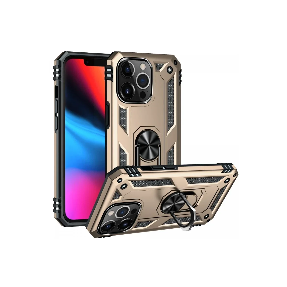 Apple iPhone 13 Pro Kılıf Sofya Yüzüklü Silikon Kapak - Gold görsel 2
