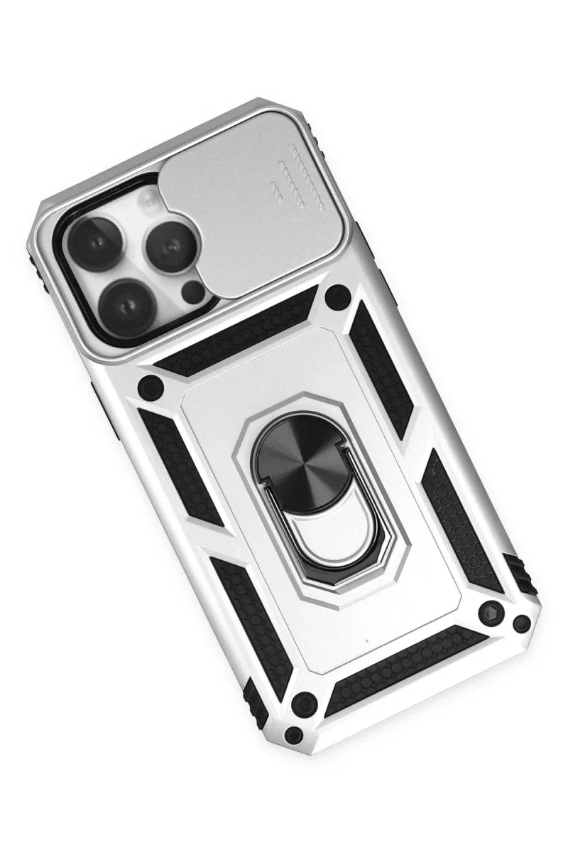 Apple iPhone 14 Pro Kılıf Pars Lens Yüzüklü Silikon - Gümüş görsel 2