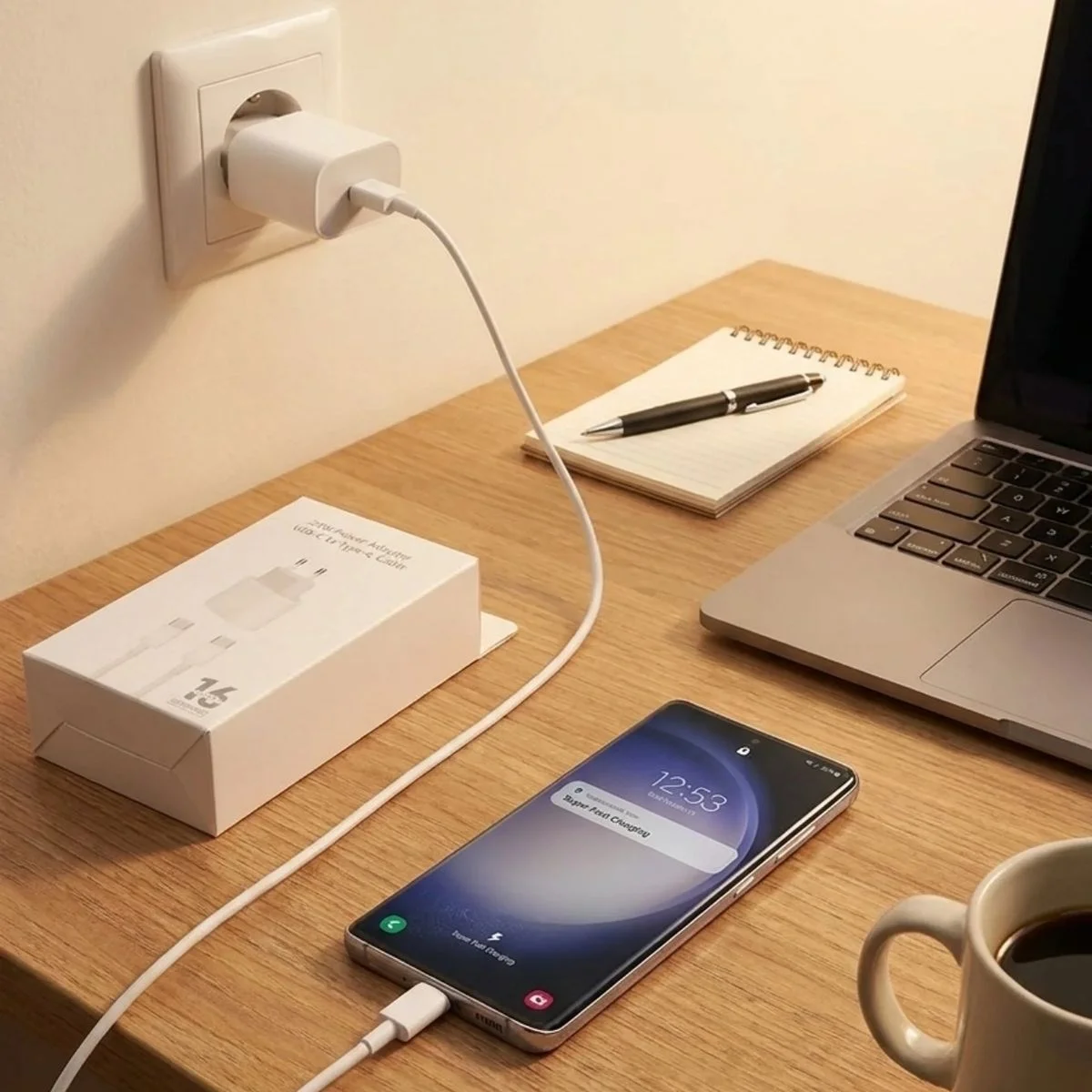 25W Hızlı Şarj Adaptörü USB-C to Type-C Kablolu – PD Destekli, Süper Hızlı Şarj Cihazı görsel 2
