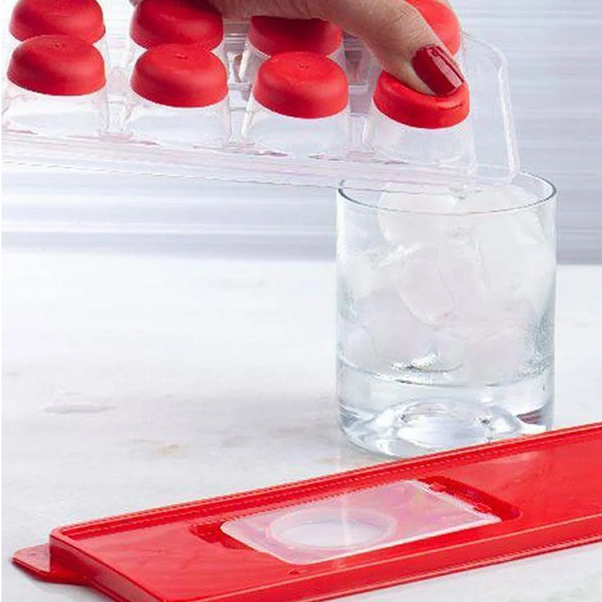 12li Kapaklı Yapışmaz Silikon Tabanlı Plastik Küp Buz Kalıbı görsel 4