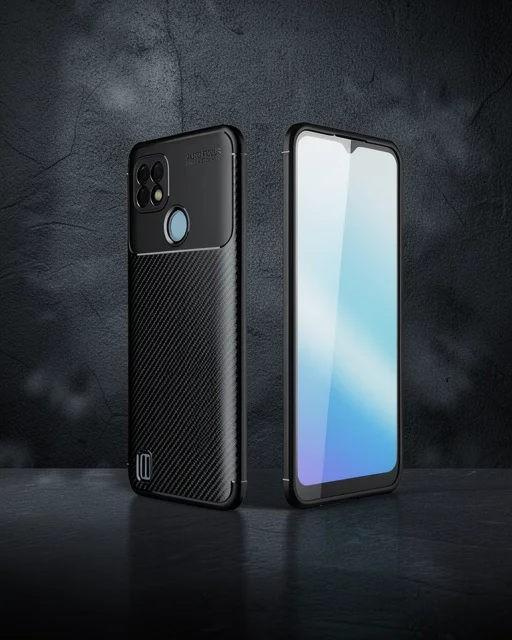 Realme C21 Kılıf Auto Focus Karbon Kapak - Siyah
