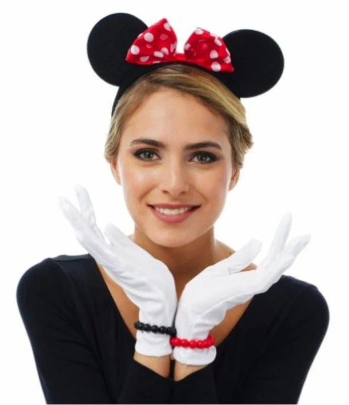 Kırmızı Fiyonklu Minnie Mouse Tacı ve Beyaz Eldiven Seti görsel 2