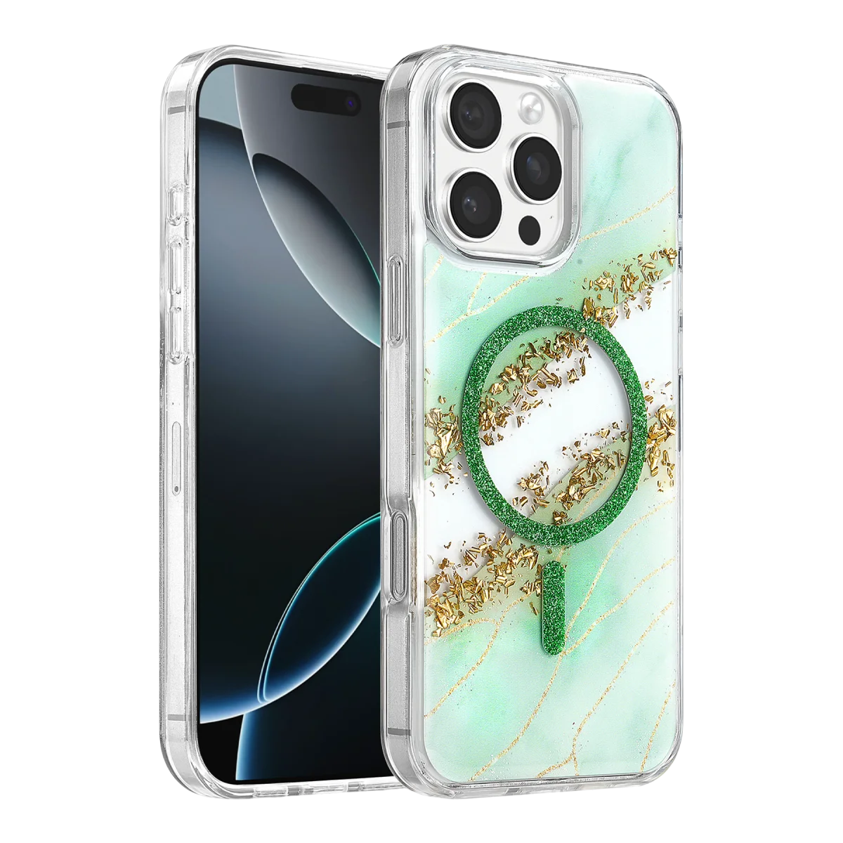 Onegif Apple iPhone 16 Pro Max Lotus Simli Magsafe Kapak - Yeşil
