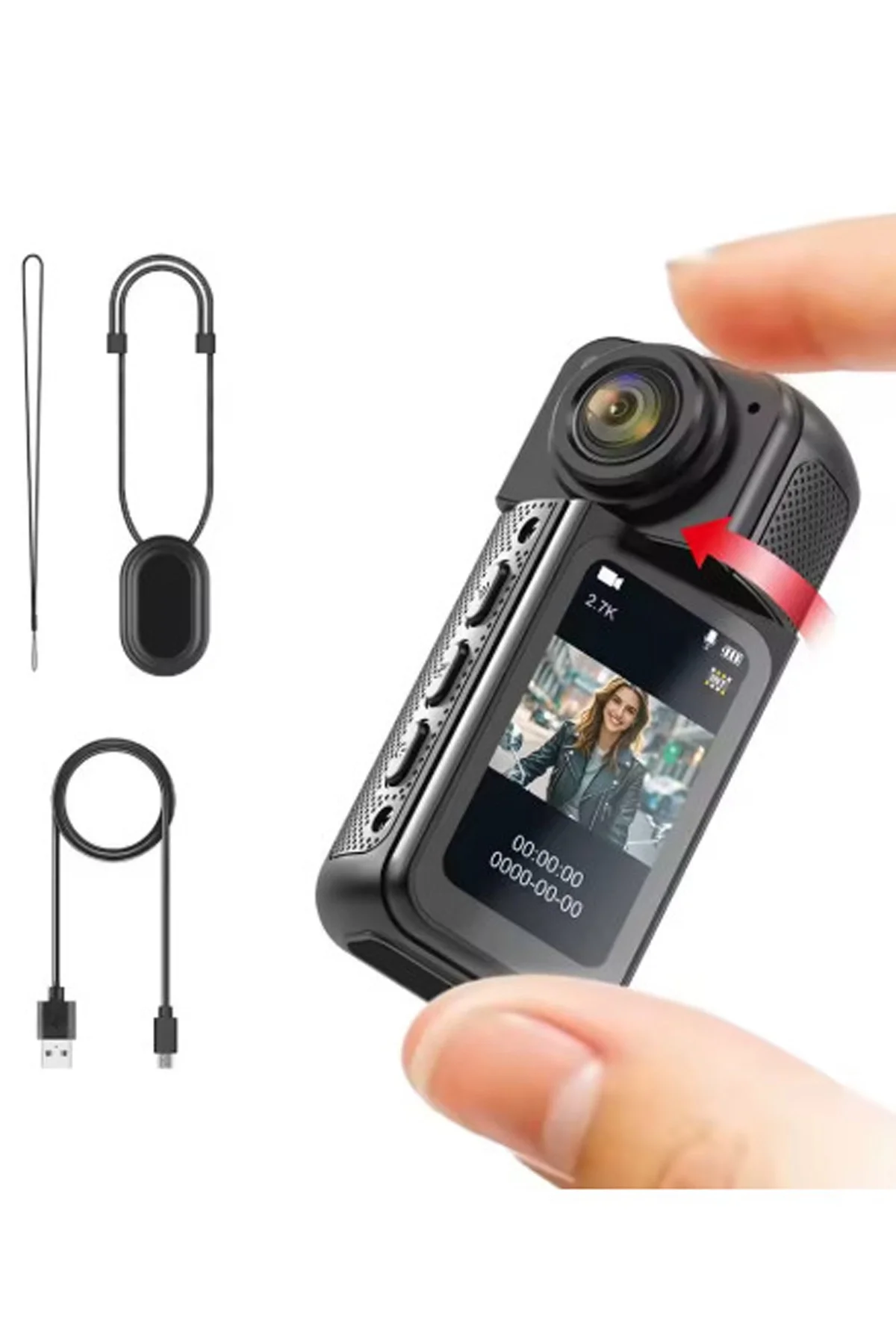 S70 Mıknatıslı Yaka Kamerası Hd Kalite, 30 Fps, Kolay Bağlantı, Boyun Askısı 2.7K siyah görsel 2