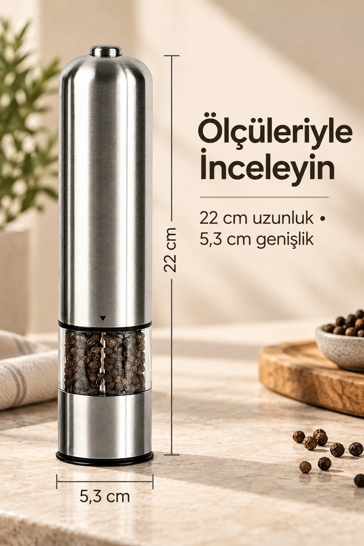Şeffaf Hazneli Tuz Karabiber Öğütücü Pilli Taşınabilir Mutfak Aleti görsel 5