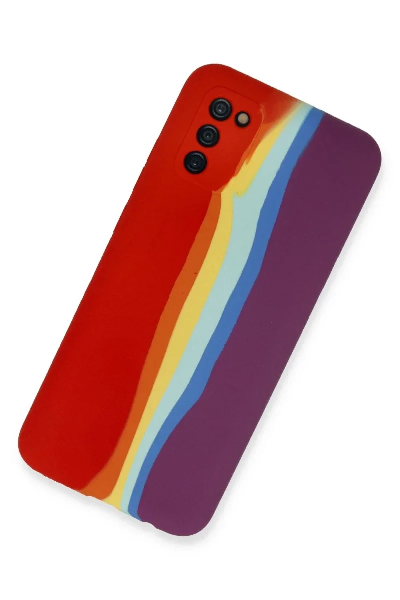 Samsung Galaxy A03S Kılıf Ebruli Lansman Silikon - Kırmızı-Mor görsel 2