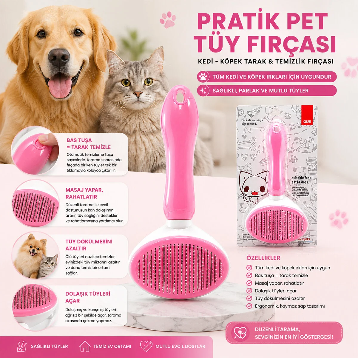 Pratik Kedi Köpek Tarak - Temizlik Fırçası Pet Shop görsel 2
