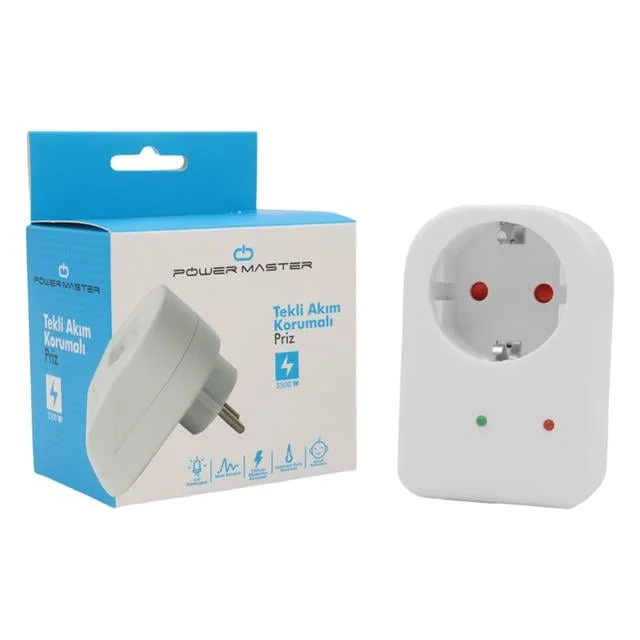 PM-18521 Durum Ledli Akım Korumalı Tekli Priz 16 Amper - 3500 Watt Tekli Beyaz görsel 3