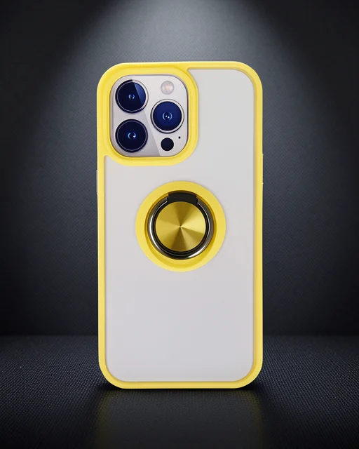 Apple İphone 15 Pro Max Kılıf Montreal Yüzüklü Silikon Kapak - Sarı