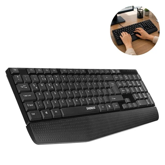 Everest KB-951U Siyah USB Bilek Destekli Q Standart Ofis Klavyesi görsel 4