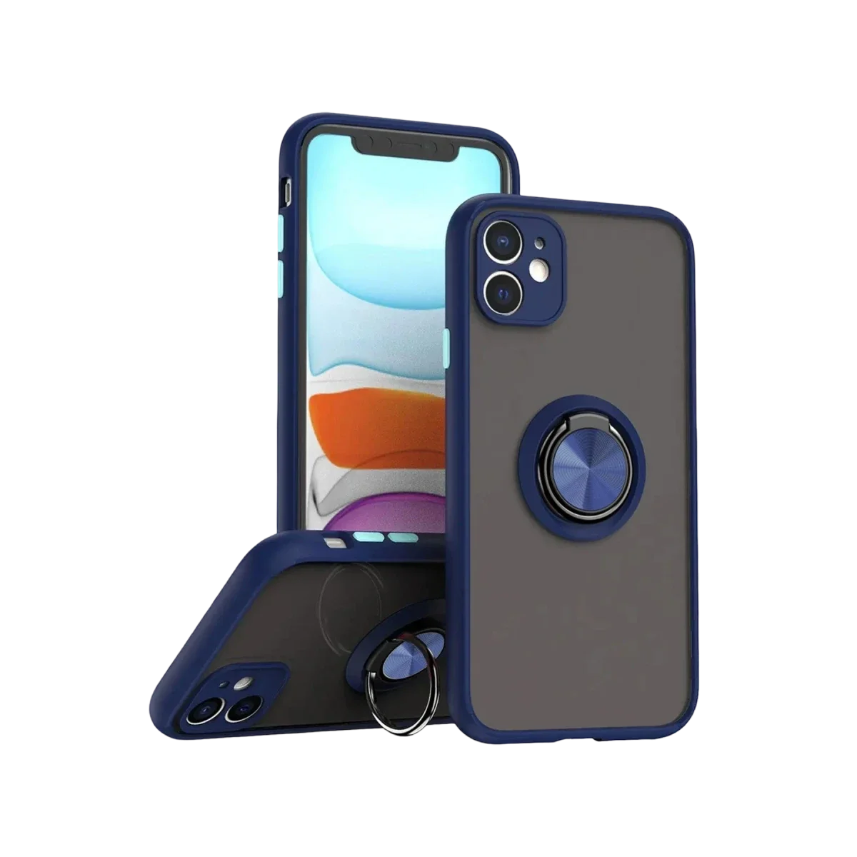 Apple iPhone 11 Kılıf Montreal Yüzüklü Silikon Kapak - Lacivert
