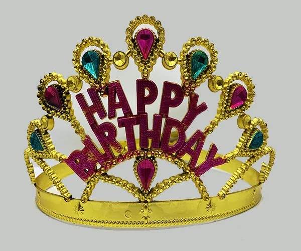 Altın Renk Happy Birthday Yazılı Doğum Günü Tacı 60 cm görsel 2