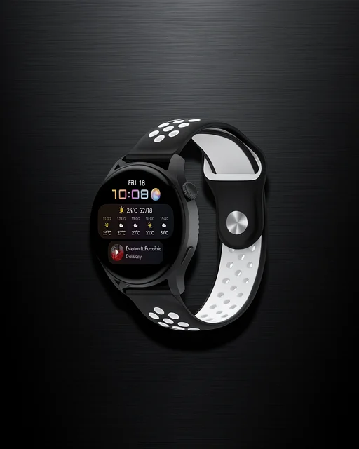 Watch 22mm Spor Delikli Kordon - Siyah-beyaz