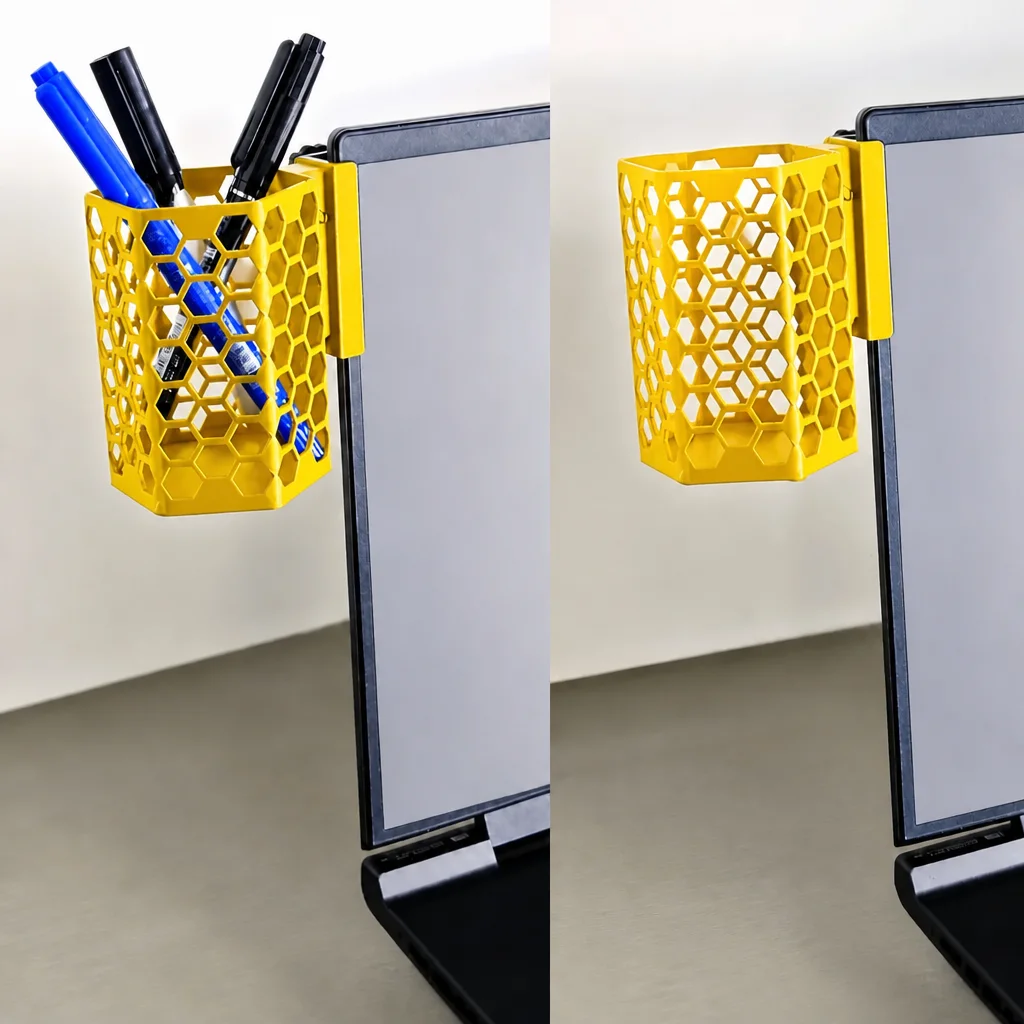 3D Baskı Monitor Kalemlik - Petek Desenli Laptop Kenar Altıgen Kalemlik-Sarı