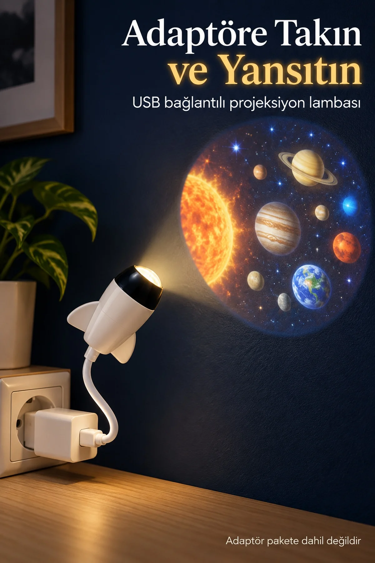 USB Projeksiyon Lambası Ay ve Gezegen Desenli görsel 6