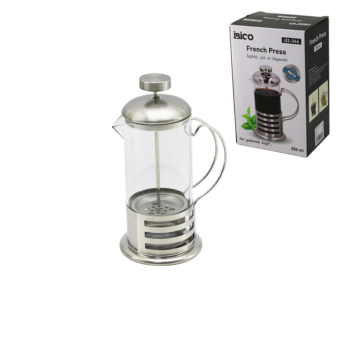 French Press Metal Kafes - Metal Kapak 350ML Cam Bitki Süzgeçi