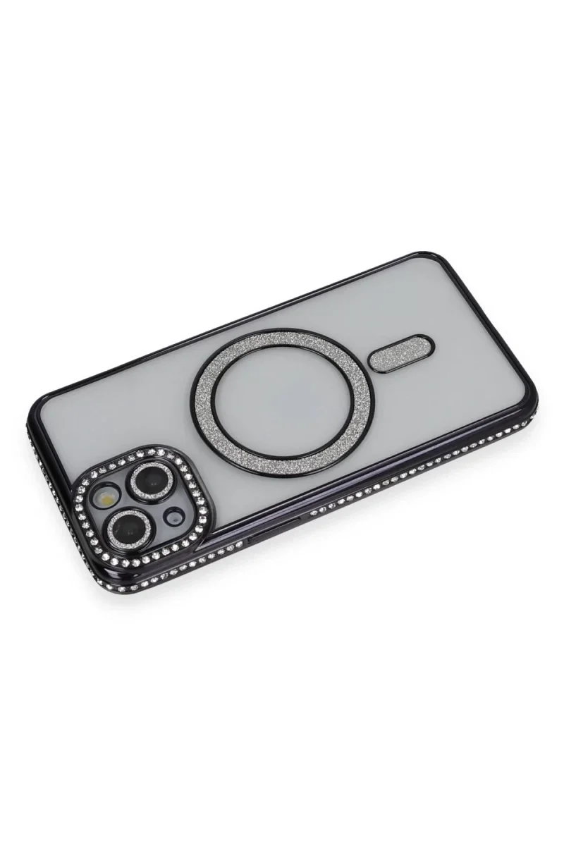 Apple iPhone 13 Kılıf Joke Simli Magneticsafe Kılıf - Siyah görsel 2