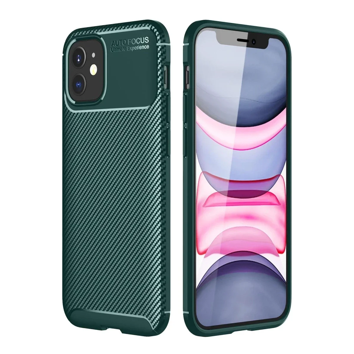 Apple iPhone 12 Mini Kılıf Auto Focus Karbon Kapak - Yeşil görsel 3