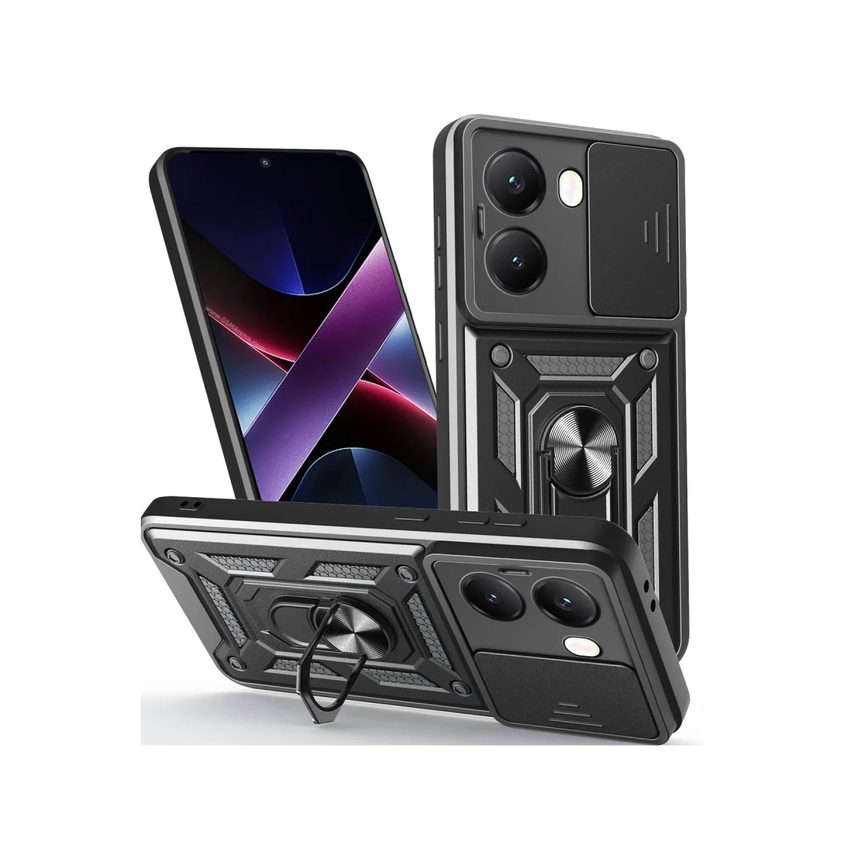 Xiao Poco X7 Pro Kılıf Pars Lens Yüzüklü Silikon - Siyah