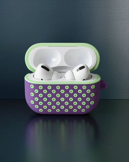 Apple Airpods Pro 2 (2.nesil) Spor Delikli Kılıf - Lila-yeşil