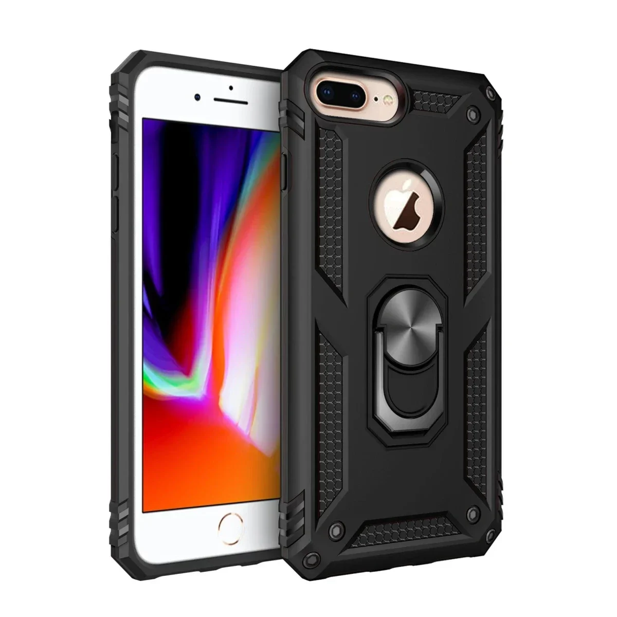 Apple iPhone 7 Plus Kılıf Sofya Yüzüklü Silikon Kapak - Siyah görsel 2