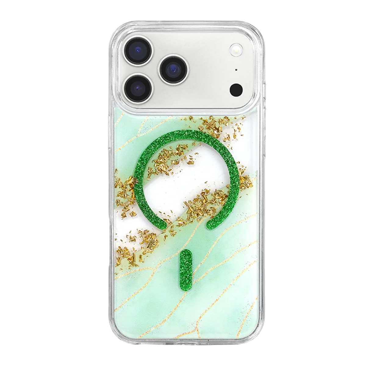 Onegif Apple İphone 17 Pro Lotus Simli Magsafe Kapak - Yeşil görsel 3
