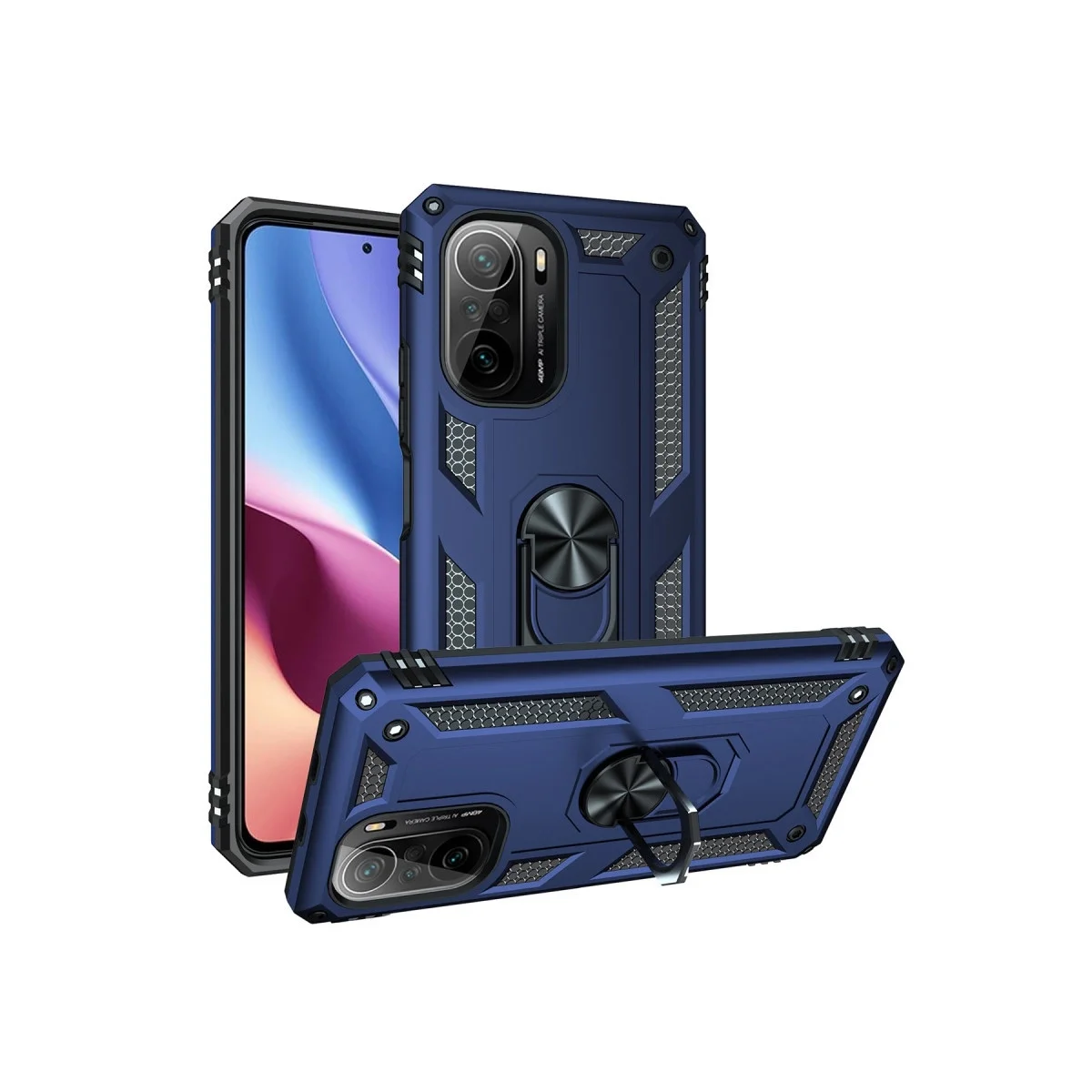 Xiaomi Poco F3 Kılıf Sofya Yüzüklü Silikon Kapak - Lacivert görsel 2