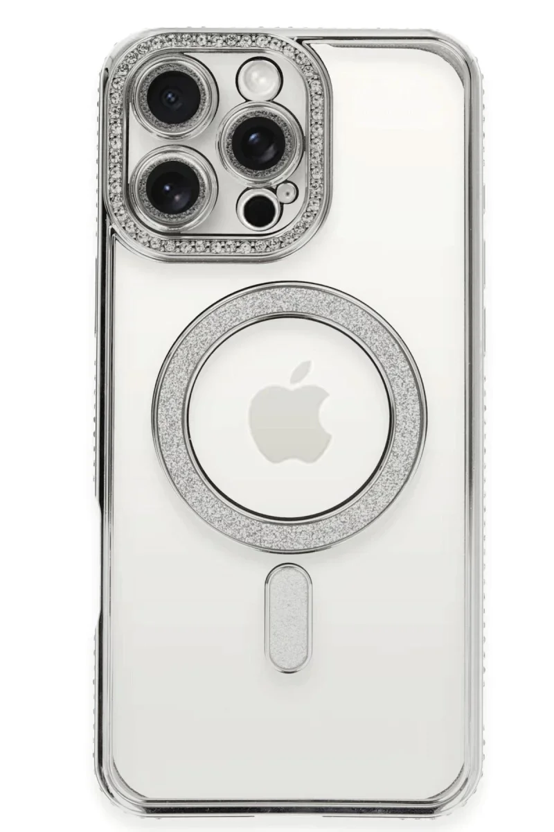 Apple iPhone 16 Pro Kılıf Joke Simli Magneticsafe Kılıf - Gümüş görsel 2