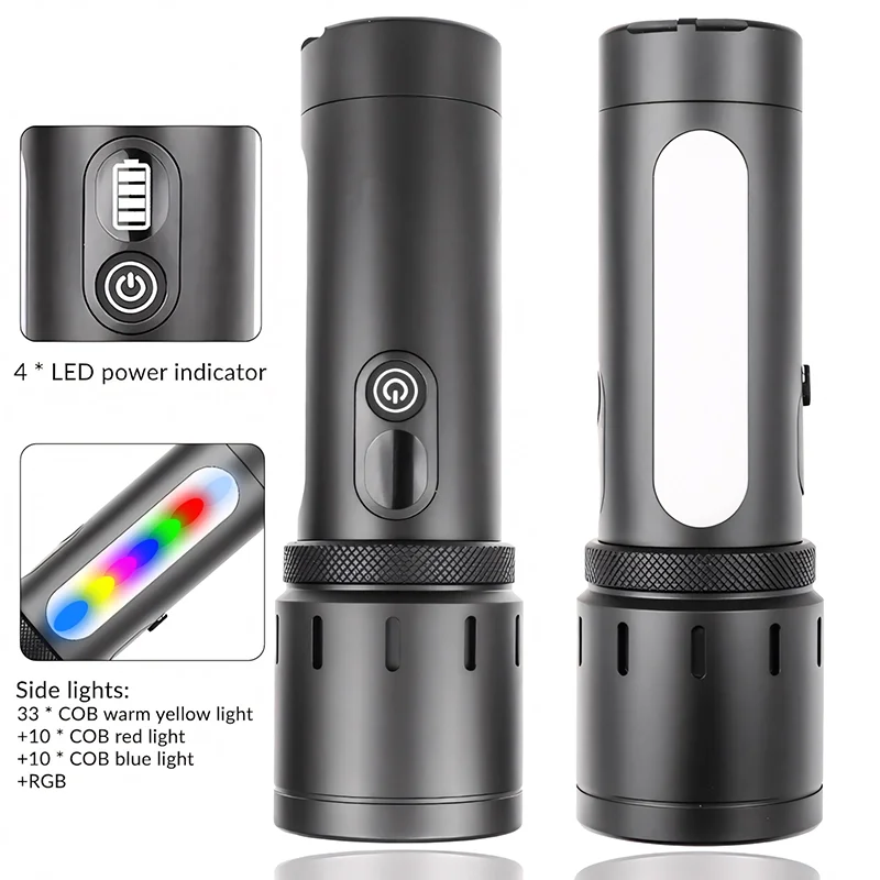 BD-6 30W TG + RGB LED Alüminyum Alaşımlı Zoomlu Type-C Pil Göstergeli Şarjlı El Feneri görsel 6