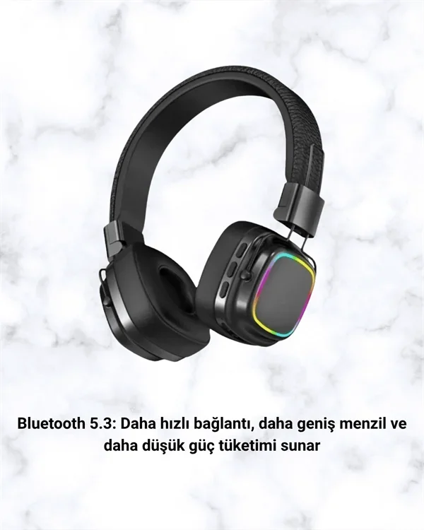 RGB Işıklı Katlanabilir Bluetooth 5.3 Kulak Üstü Kulaklık görsel 3