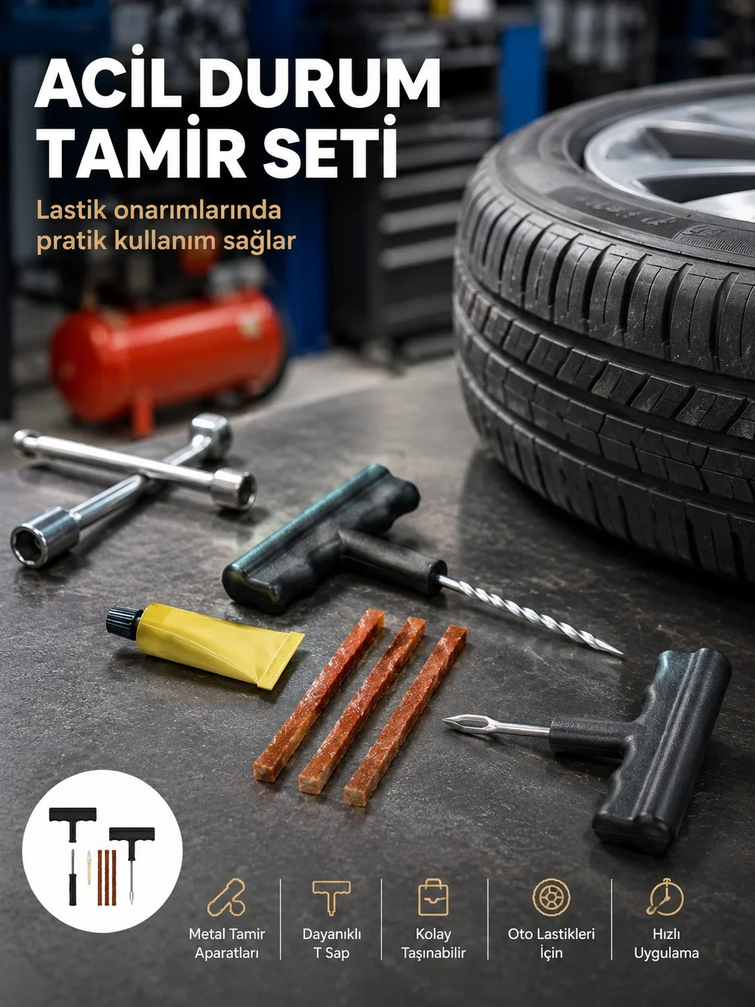 Acil Durumların Kurtarıcısı Çok Amaçlı Lastik Tar Seti