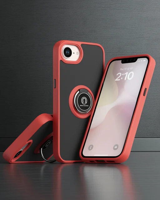 Apple İphone 16e Kılıf Montreal Yüzüklü Silikon Kapak - Kırmızı